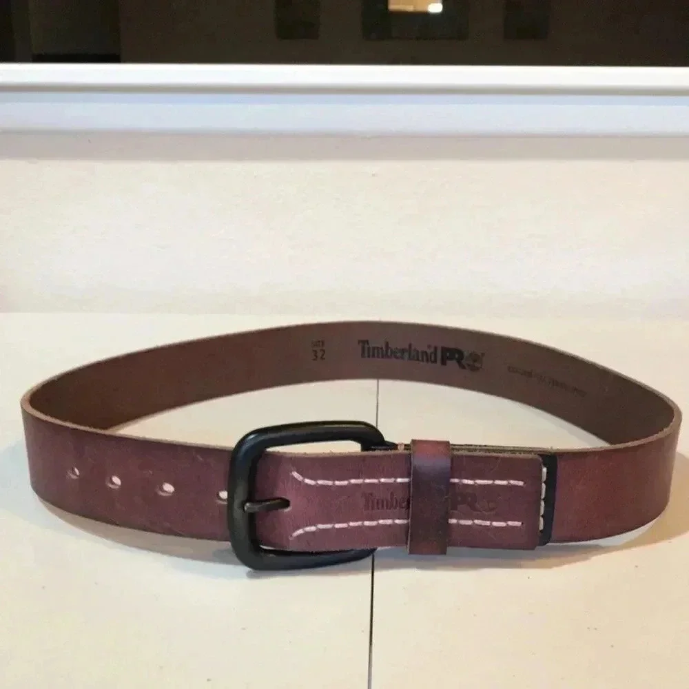 Timberland Pro  Brown Genuine Full Grain Leather Belt with Black Buckle Size 32